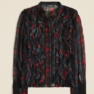 J. Crew Plaid Ruffle Blouse - Red and Green